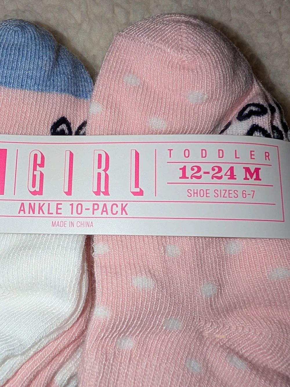 The Childrens Place Ankle Socks 10 pack 12-24 Mos Pastels Pink Blue White NWT